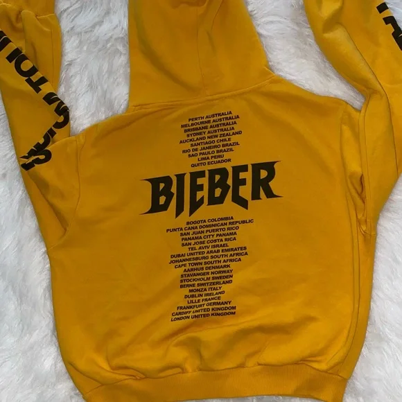 H&M x Justin Bieber Hoodie | Size Small | Yellow Graphic Sweatshirt - Picture 2 of 8